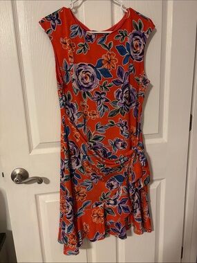 ECI Orange Floral Midi Dress with Tie Detail